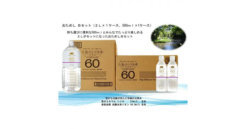 【ふるさと納税】おためしBセット【三島 シリカ水 プラス60 】2L (6本入) 1ケース 500ml (24本入) 1ケース【 ミネラル ウォーター シリカ 水 シリカ水 しりか しりか水 シリカプラス60 おためし 2l 2リットル 500ml エムアイファクトリー 3箱 静岡県 三島市 】