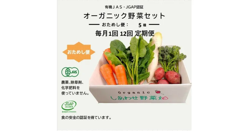 【ふるさと納税】オーガニック 野菜 定期便 「 おためしセット 」 毎月1回 計12回お届け （ 有機野菜 野菜セット 有機JAS認証 取得 JGAP認証 SDGs しあわせ野菜畑 ）