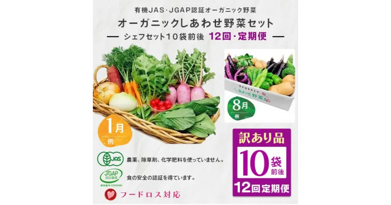 【ふるさと納税】野菜 定期便 オーガニック 規格外野菜利用「『 シェフセット」（10袋前後） 毎月1回 12回 定期便 』（ 訳あり わけあり 有機野菜 SDGsフードロス対応 有機JAS JGAP認証 認証取得 規格外 野菜セット 有機野菜セット しあわせ野菜畑 ）