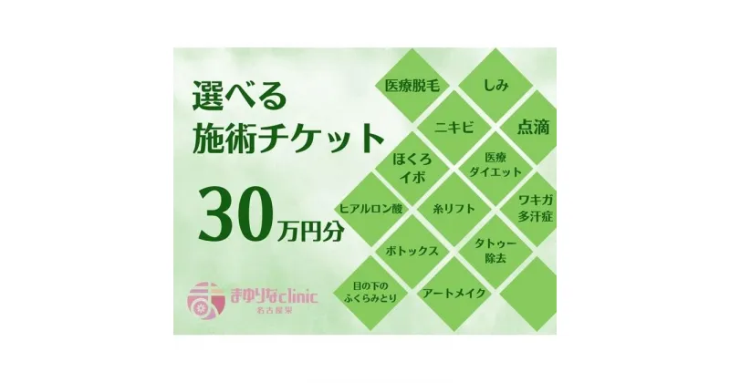 【ふるさと納税】美容医療　脱毛・美肌　選べる！施術30万円分【組み合わせ自由】まゆりなclinic名古屋栄