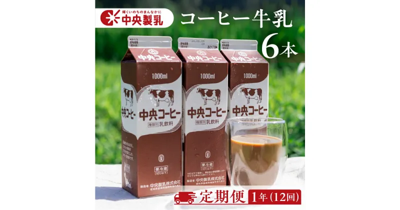 【ふるさと納税】 中央製乳 中央コーヒー 1年 定期便 1L 6本 計6L 濃い おいしい 乳飲料 新鮮 生乳100%使用 大容量 愛知県産 国産 コーヒーミルク コーヒー牛乳 珈琲 牛乳 送料無料